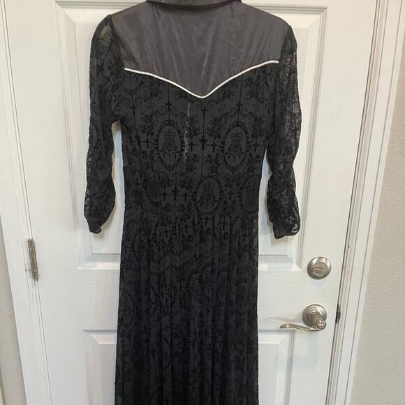 Unique Vintage 1950s Black Flocked  Dia De Los Muertos Duster Sz #3 M #50 - Picture 9 of 12